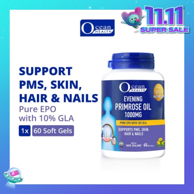 OCEAN HEALTH Evening Primrose Oil Softgel 1000mg (Supports PMS, Skin, Hair & Nails + Halal) 60s