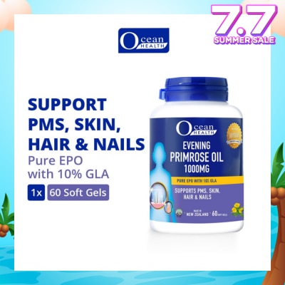 OCEAN HEALTH Evening Primrose Oil Softgel 1000mg (Supports PMS, Skin, Hair & Nails + Halal) 60s