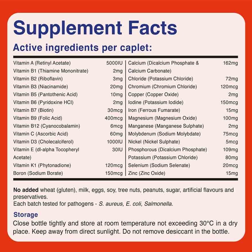 Multivitamin & Minerals Caplet (Supports Immunity & Energy Production, Replenishes Daily Nutrients + Vegetarian) 60s