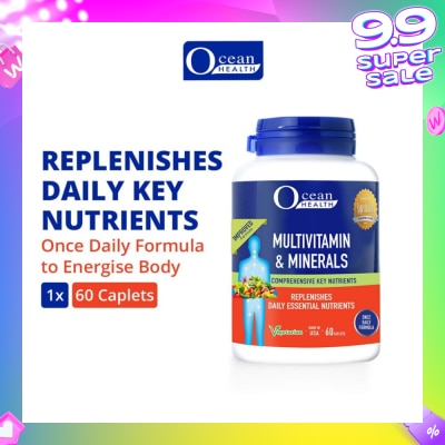 OCEAN HEALTH Multivitamin & Minerals Caplet (Supports Immunity & Energy Production, Replenishes Daily Nutrients + Vegetarian) 60s