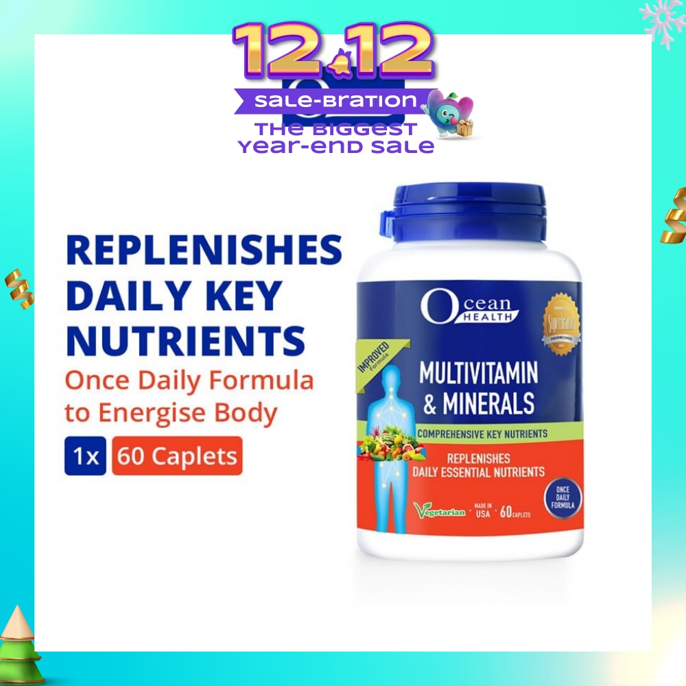 Multivitamin & Minerals Caplet (Supports Immunity & Energy Production, Replenishes Daily Nutrients + Vegetarian) 60s