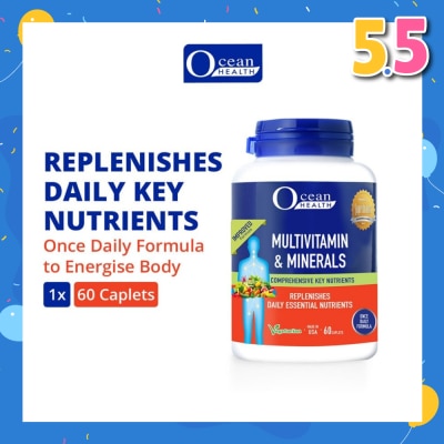 OCEAN HEALTH Multivitamin & Minerals Caplet (Supports Immunity & Energy Production, Replenishes Daily Nutrients + Vegetarian) 60s