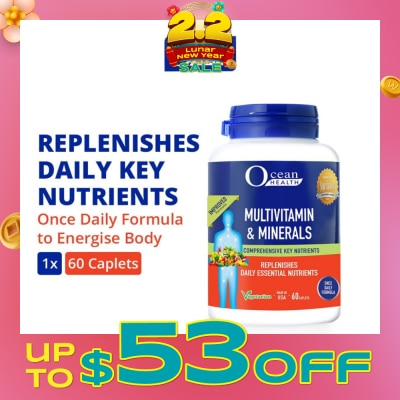 OCEAN HEALTH Multivitamin & Minerals Caplet (Supports Immunity & Energy Production, Replenishes Daily Nutrients + Vegetarian) 60s