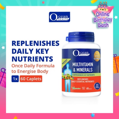 OCEAN HEALTH Multivitamin & Minerals Caplet (Supports Immunity & Energy Production, Replenishes Daily Nutrients + Vegetarian) 60s