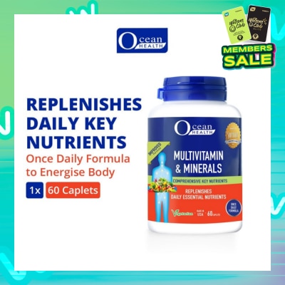 OCEAN HEALTH Multivitamin & Minerals Caplet (Supports Immunity & Energy Production, Replenishes Daily Nutrients + Vegetarian) 60s