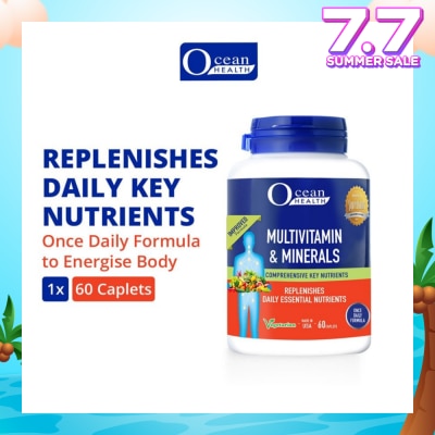 OCEAN HEALTH Multivitamin & Minerals Caplet (Supports Immunity & Energy Production, Replenishes Daily Nutrients + Vegetarian) 60s