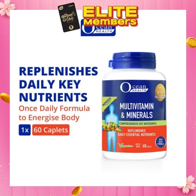 OCEAN HEALTH Multivitamin & Minerals Caplet (Supports Immunity & Energy Production, Replenishes Daily Nutrients + Vegetarian) 60s