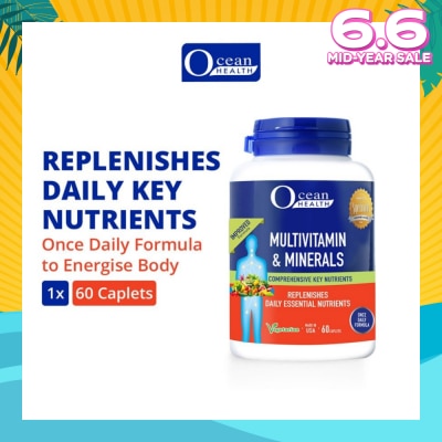 OCEAN HEALTH Multivitamin & Minerals Caplet (Supports Immunity & Energy Production, Replenishes Daily Nutrients + Vegetarian) 60s
