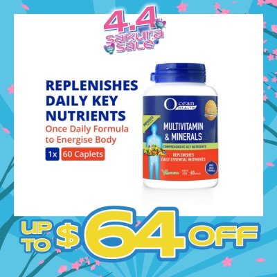 OCEAN HEALTH - Multivitamin & Minerals Caplet (Supports Immunity & Energy Production, Replenishes Daily Nutrients + Vegetarian) 60s