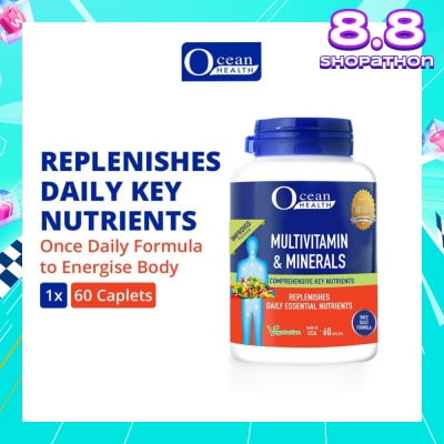 OCEAN HEALTH Multivitamin & Minerals Caplet (Supports Immunity & Energy Production, Replenishes Daily Nutrients + Vegetarian) 60s