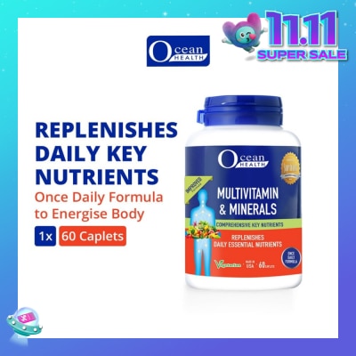 OCEAN HEALTH Multivitamin & Minerals Caplet (Supports Immunity & Energy Production, Replenishes Daily Nutrients + Vegetarian) 60s