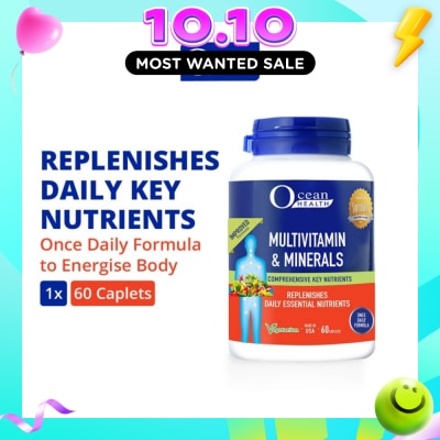 OCEAN HEALTH Multivitamin & Minerals Caplet (Supports Immunity & Energy Production, Replenishes Daily Nutrients + Vegetarian) 60s image