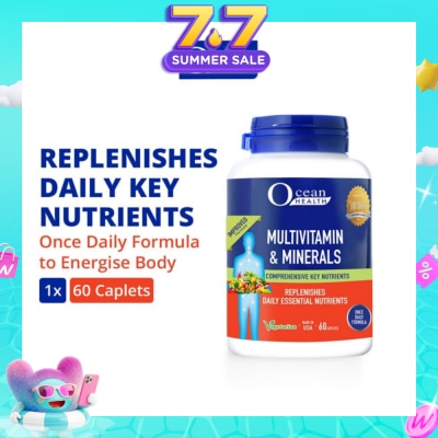 OCEAN HEALTH - Multivitamin & Minerals Caplet (Supports Immunity & Energy Production, Replenishes Daily Nutrients + Vegetarian) 60s