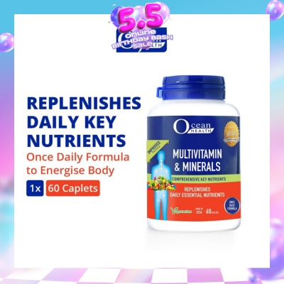 OCEAN HEALTH - Multivitamin & Minerals Caplet (Supports Immunity & Energy Production, Replenishes Daily Nutrients + Vegetarian) 60s