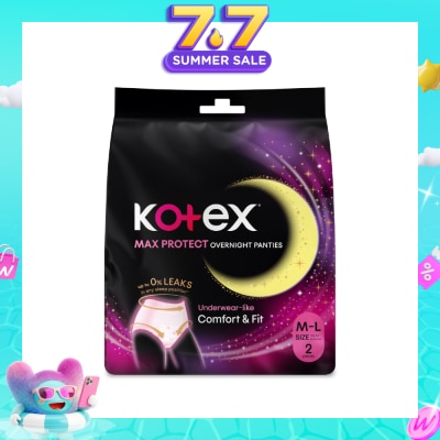 KOTEX - Overnight Panties Sleepwell 360° Anti Leakage Protection Size M-L (For Hip 34" & Above) 2s
