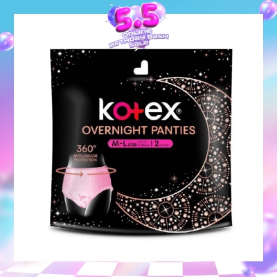 KOTEX - Overnight Panties Sleepwell 360° Anti Leakage Protection Size M-L (For Hip 34" & Above) 2s