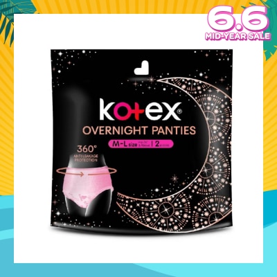 KOTEX Overnight Panties Sleepwell 360° Anti Leakage Protection Size M-L (For Hip 34" & Above) 2s