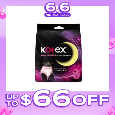 KOTEX - Overnight Panties Sleepwell 360° Anti Leakage Protection Size M-L (For Hip 34" & Above) 2s