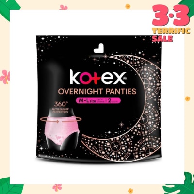 KOTEX Overnight Panties Sleepwell 360° Anti Leakage Protection Size M-L (For Hip 34" & Above) 2s