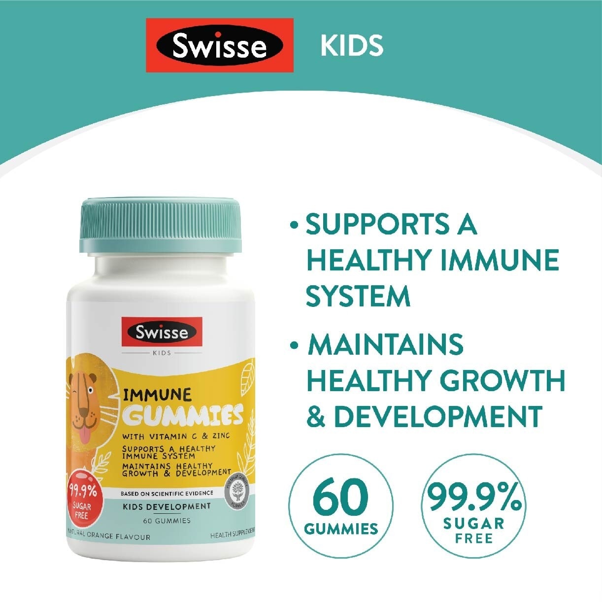 Kids Immune Gummies Natural Orange Flavour (Support Healthy Immune System + Growth & Development) 60s