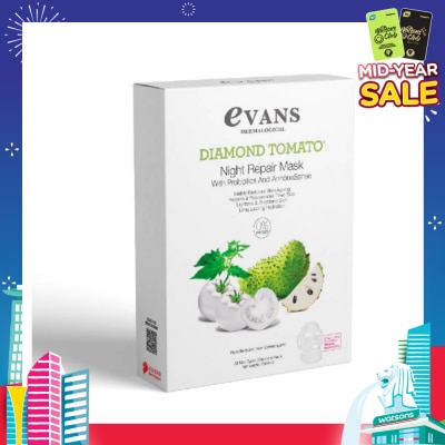 EVANS Diamond Tomato Night Repair Face Mask with Probiotics & AnnonaSense (Repairs & Rejuvenates Tired Skin) 5s