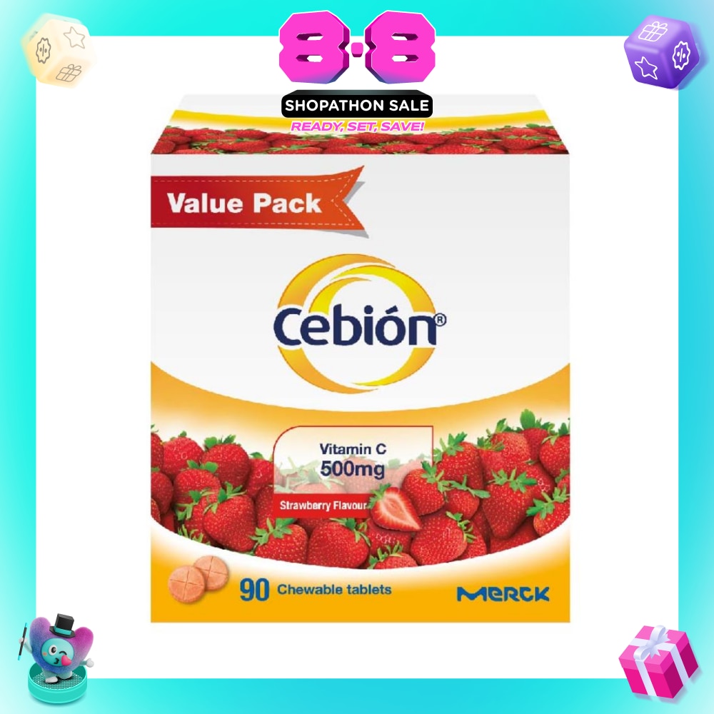 Chewable Vitamin C Tablets Strawberry Flavour 500mg (Daily immune support, reduce tiredness, antioxidant protection, healthy skin) 90s