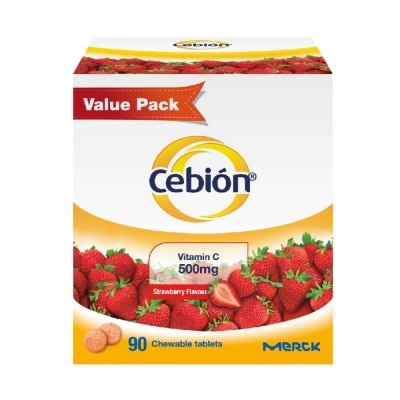 CEBION Chewable Vitamin C Tablets Strawberry Flavour 500mg  (Daily immune support, reduce tiredness, antioxidant protection, healthy skin) 90s