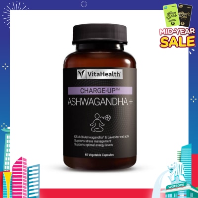 VITAHEALTH CHARGE-UP Ashwagandha+ Vegetable Capsule (Support Stress Management & Optimal Energy Level) 60s