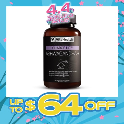 VITAHEALTH - CHARGE-UP Ashwagandha+ Vegetable Capsule (Support Stress Management & Optimal Energy Level) 60s