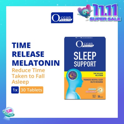 OCEAN HEALTH Sleep Support Tablet (Promotes Restful Sleep, Helps Recharge + Time Release Melatonin with Fast Release Outer Layer & Extended Release Inner Core) 30s