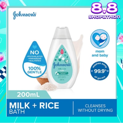 JOHNSON'S Baby Baby Milk + Rice Moisturizing Bath Cleanses Without Drying (Washes Away 99.9% Germs) 200ml