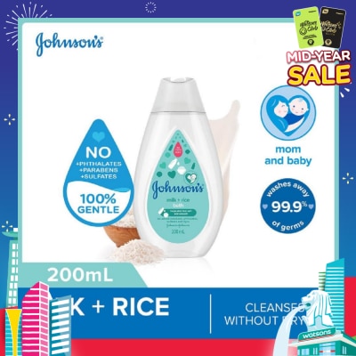 JOHNSON'S Baby Baby Milk + Rice Moisturizing Bath Cleanses Without Drying (Washes Away 99.9% Germs) 200ml