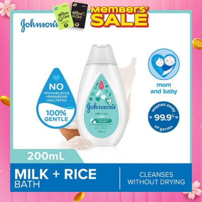 JOHNSON'S Baby Baby Milk + Rice Moisturizing Bath Cleanses Without Drying (Washes Away 99.9% Germs) 200ml