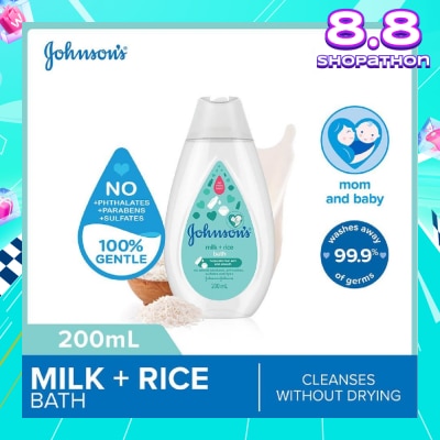 JOHNSON'S Baby Baby Milk + Rice Moisturizing Bath Cleanses Without Drying (Washes Away 99.9% Germs) 200ml
