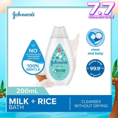 JOHNSON'S Baby Baby Milk + Rice Moisturizing Bath Cleanses Without Drying (Washes Away 99.9% Germs) 200ml