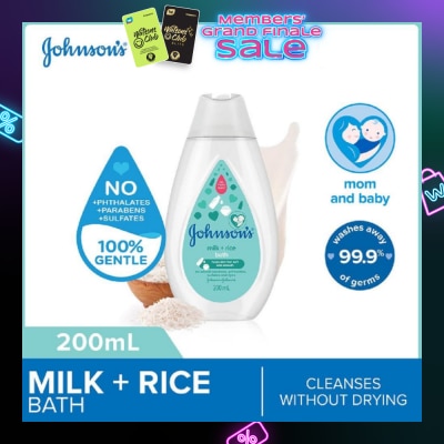 JOHNSON'S Baby Baby Milk + Rice Moisturizing Bath Cleanses Without Drying (Washes Away 99.9% Germs) 200ml