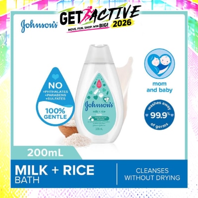 JOHNSON'S Baby - Baby Milk + Rice Moisturizing Bath Cleanses Without Drying (Washes Away 99.9% Germs) 200ml image