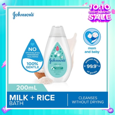 JOHNSON'S Baby Baby Milk + Rice Moisturizing Bath Cleanses Without Drying (Washes Away 99.9% Germs) 200ml