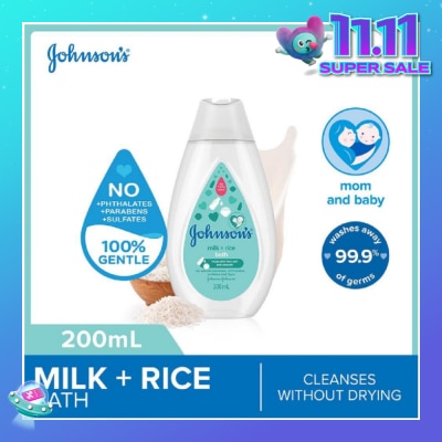 JOHNSON'S Baby Baby Milk + Rice Moisturizing Bath Cleanses Without Drying (Washes Away 99.9% Germs) 200ml