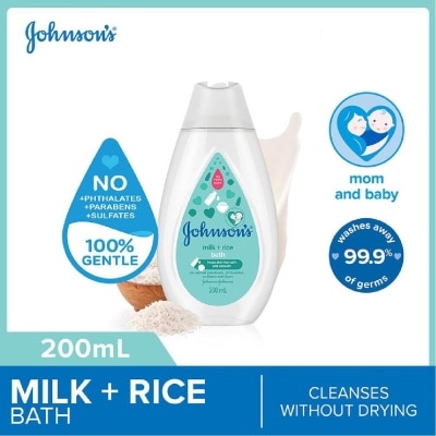 JOHNSON'S BABY Baby Milk + Rice Moisturizing Bath Cleanses Without Drying (Washes Away 99.9% Germs) 200ml