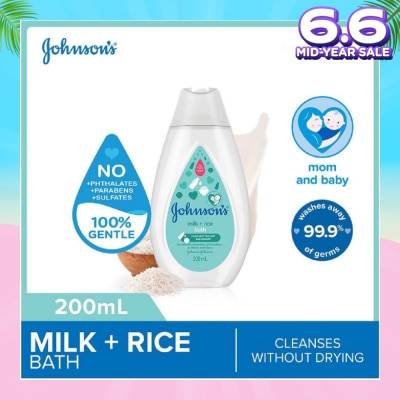 JOHNSON'S Baby Baby Milk + Rice Moisturizing Bath Cleanses Without Drying (Washes Away 99.9% Germs) 200ml
