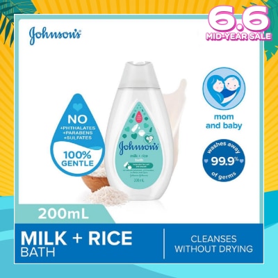 JOHNSON'S Baby Baby Milk + Rice Moisturizing Bath Cleanses Without Drying (Washes Away 99.9% Germs) 200ml