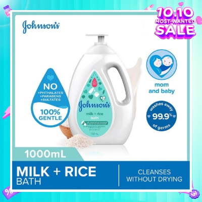 JOHNSON'S Baby Baby Milk + Rice Moisturizing Bath Cleanses Without Drying (Washes Away 99.9% Germs) 1000ml
