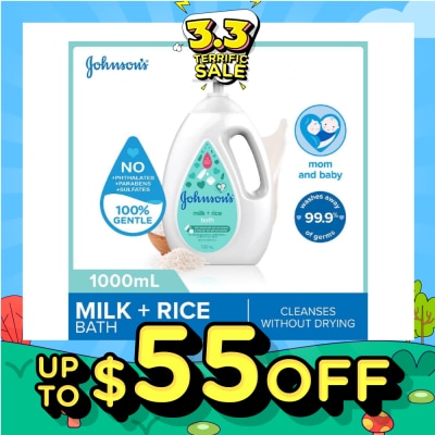 JOHNSON'S Baby Baby Milk + Rice Moisturizing Bath Cleanses Without Drying (Washes Away 99.9% Germs) 1000ml