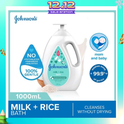 JOHNSON'S Baby Baby Milk + Rice Moisturizing Bath Cleanses Without Drying (Washes Away 99.9% Germs) 1000ml