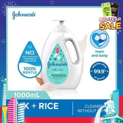 JOHNSON'S Baby Baby Milk + Rice Moisturizing Bath Cleanses Without Drying (Washes Away 99.9% Germs) 1000ml