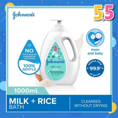 JOHNSON'S Baby Baby Milk + Rice Moisturizing Bath Cleanses Without Drying (Washes Away 99.9% Germs) 1000ml