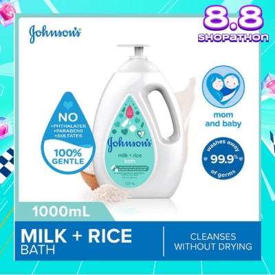 JOHNSON'S Baby Baby Milk + Rice Moisturizing Bath Cleanses Without Drying (Washes Away 99.9% Germs) 1000ml