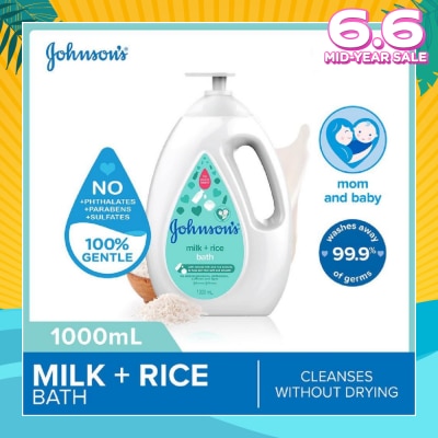 JOHNSON'S Baby Baby Milk + Rice Moisturizing Bath Cleanses Without Drying (Washes Away 99.9% Germs) 1000ml