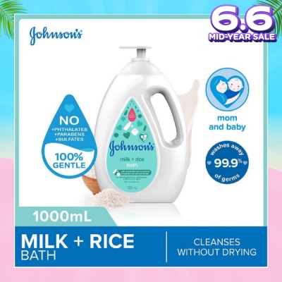 JOHNSON'S Baby Baby Milk + Rice Moisturizing Bath Cleanses Without Drying (Washes Away 99.9% Germs) 1000ml